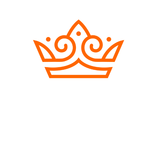 Queens Arise logo Queens in white with an orange crown